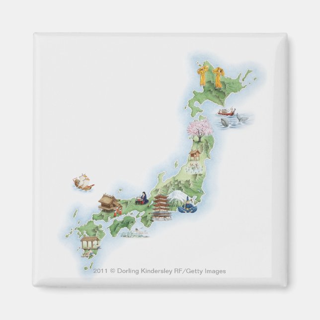 Íman Mapa ilustrado do Japão antigo (Frente)