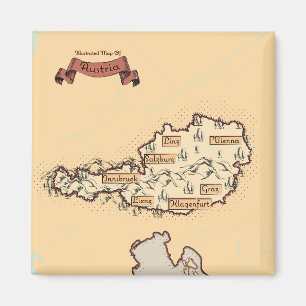 Íman Mapa ilustrado vintage da Áustria