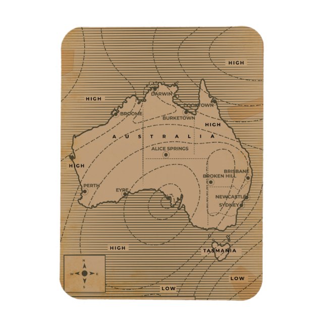 Íman Mapa meteorológico antigo da Austrália (Vertical)