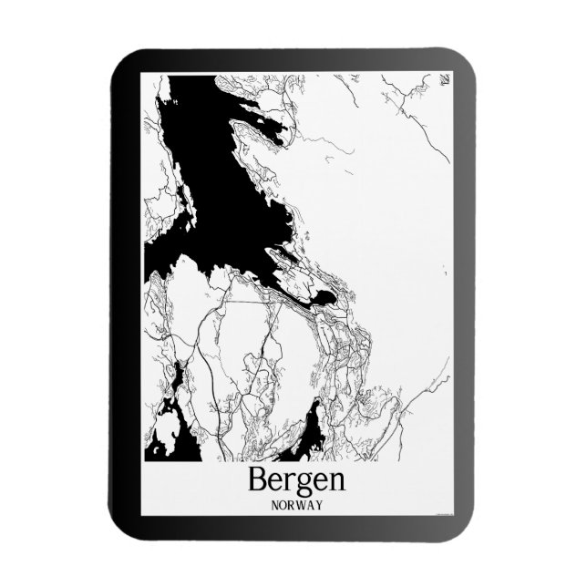 Íman Mapa moderno da cidade de Bergen Noruega (Vertical)