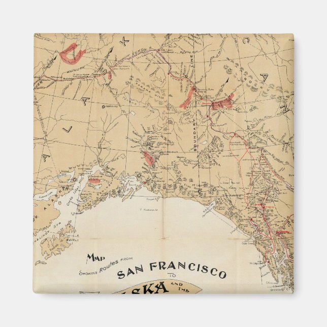 Íman Mapa mostrando rotas de São Francisco para o Alasc (Frente)