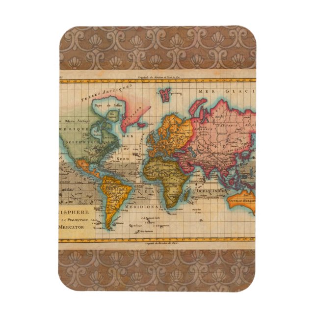 Íman Mapa Mundial 1780 Bonne Antique Planisferio  (Vertical)