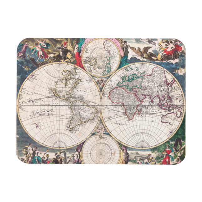 Íman Mapa Mundial Antiquado do Hemisfério Duplo (Horizontal)