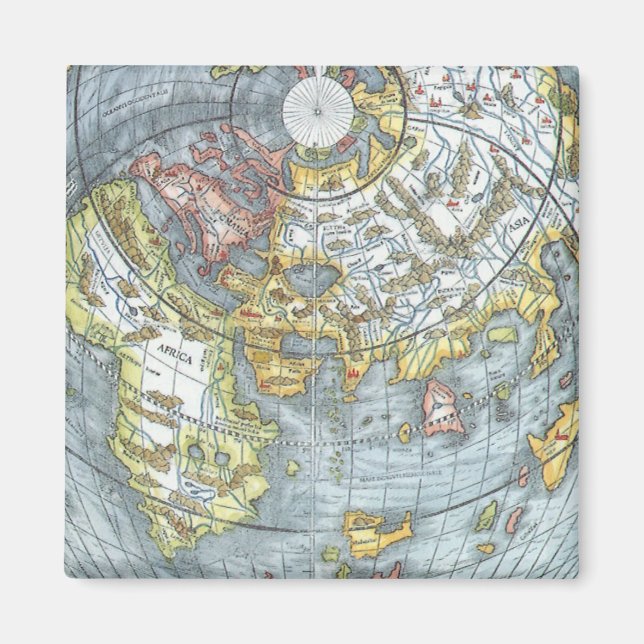 Íman Mapa Mundial Antiquado em Forma de Coração Vintage (Frente)