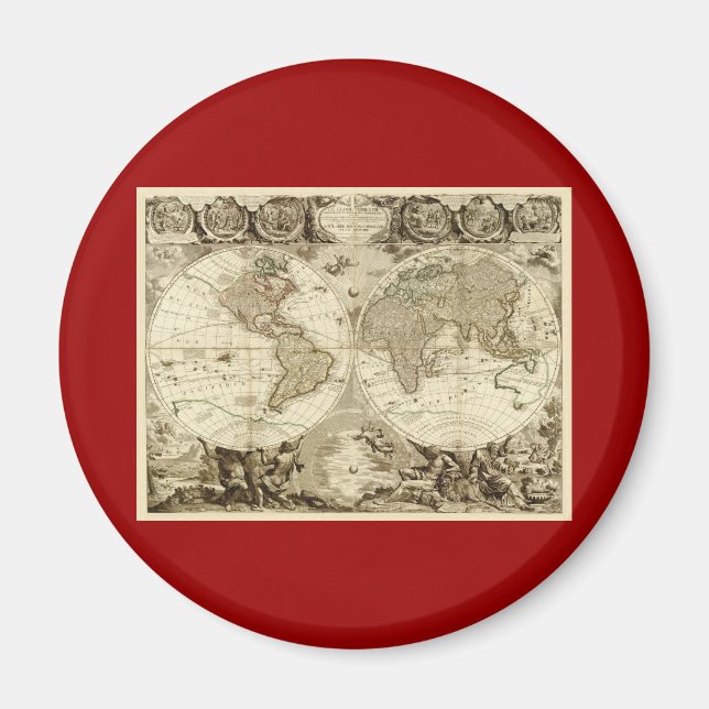 Íman Mapa mundial de Jean Baptiste Nolin em 1708 (Frente)