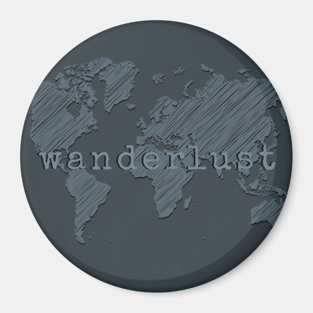 Íman Mapa Mundial de Wanderlust | Cinzas de Gunmetal (Frente)