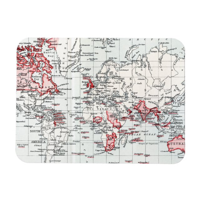 Íman Mapa Mundial mostrando as Posições Britânicas em 1 (Horizontal)