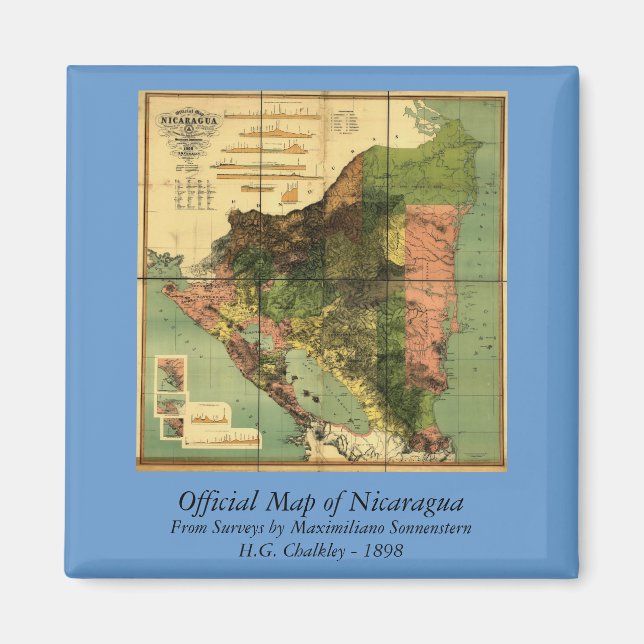 Íman Mapa Oficial da Nicarágua de 1898 (Frente)