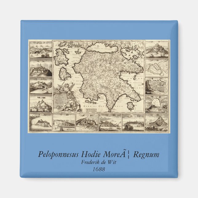 Íman Mapa Peloponeso 1688 Grécia/Grécia (Frente)