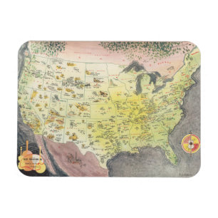 Íman Mapa Pictórico da América - Desenhos de Cartoon