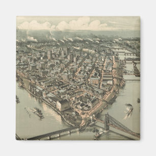 Íman Mapa pictórico do vintage de Pittsburgh (1902)