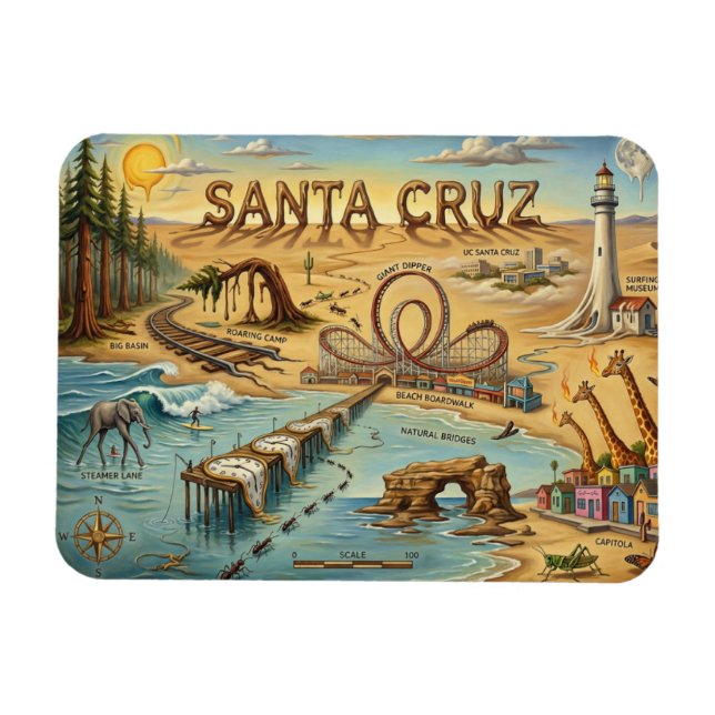 Íman Mapa Pop Art de Santa Cruz – Marco Costeiro Ousado (Horizontal)