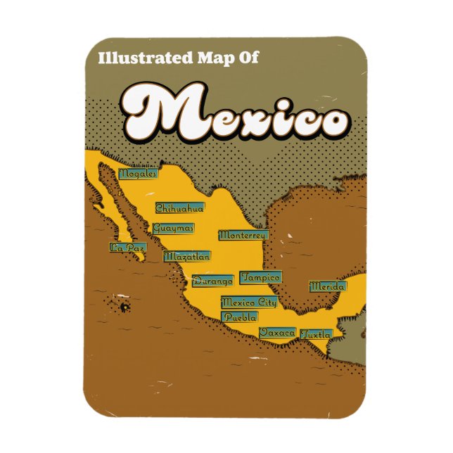Íman Mapa retrô do México (Vertical)