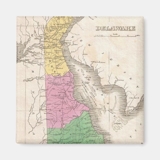 Íman Mapa Vintage de Delaware (1827) (Frente)