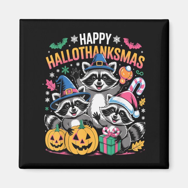 Íman Mapache Feliz Hallothanksmas Halloween Alegre Nata (Frente)