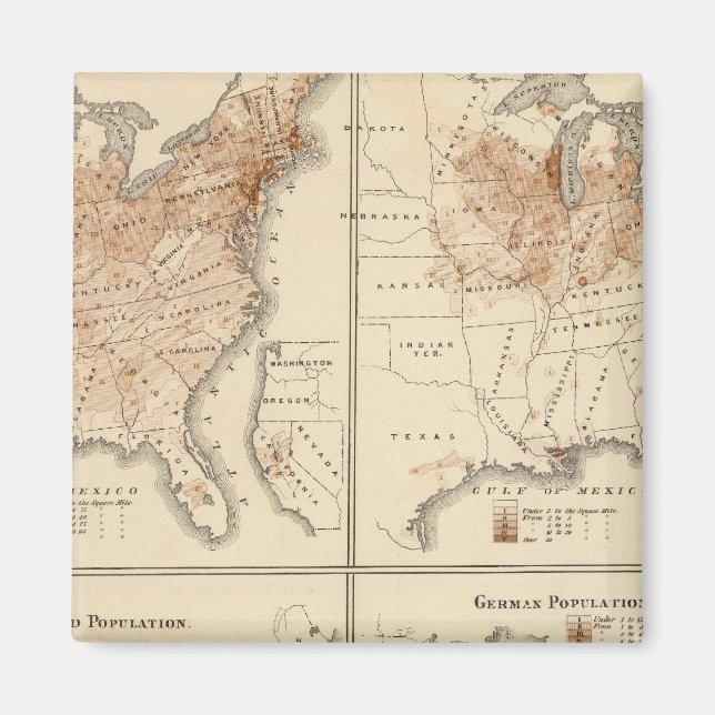 Íman Mapas do Censo dos Estados Unidos, 1870 (Frente)