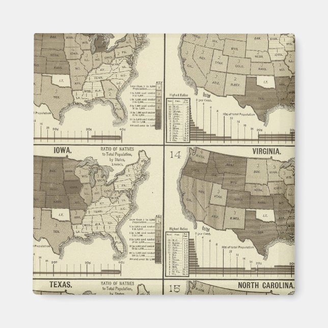 Íman Mapas litográficos dos Estados Unidos (Frente)