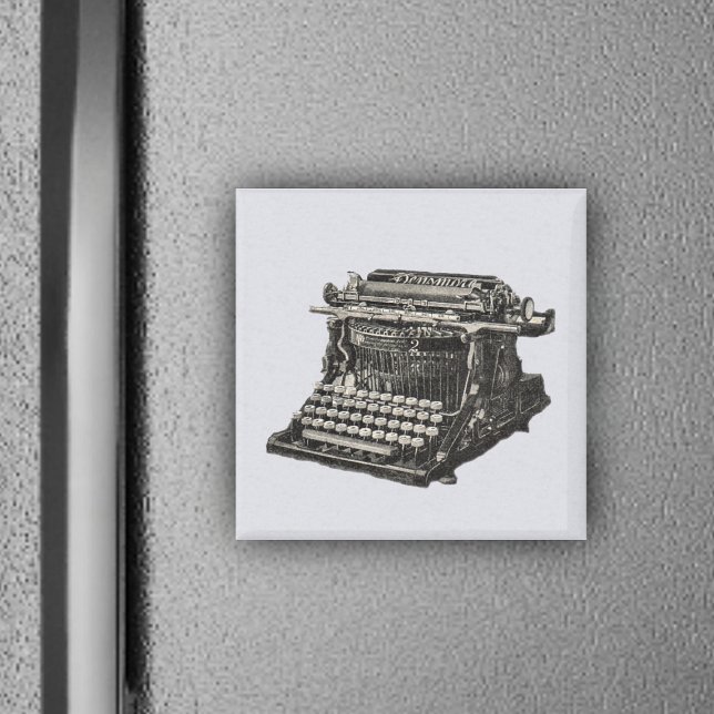Íman Máquina de Digitalização Velha e Negra Antica Vint (Vintage illustration black manual old time typewriter on light grey square magnet.)