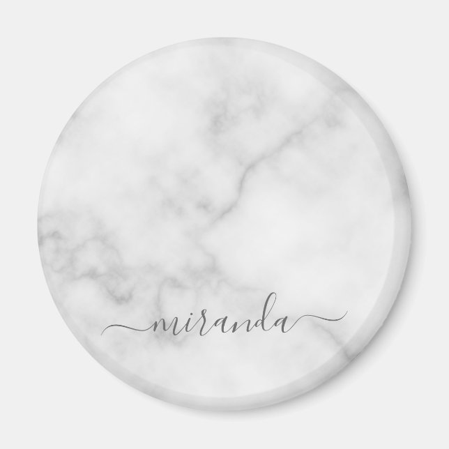 Íman Marble Branco de Nome Personalizado de Script Mode (Frente)