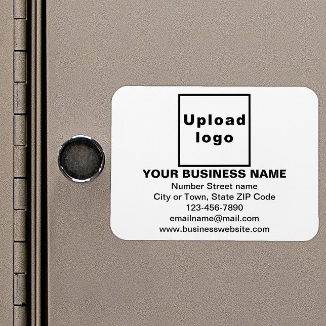 Íman Marca Comercial em Ímã Flexível Retangular Branco (Your business brand on white rectangle flexible magnet as marketing material.)