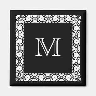 Íman Marcador Monogrammed preto e branco da porta de