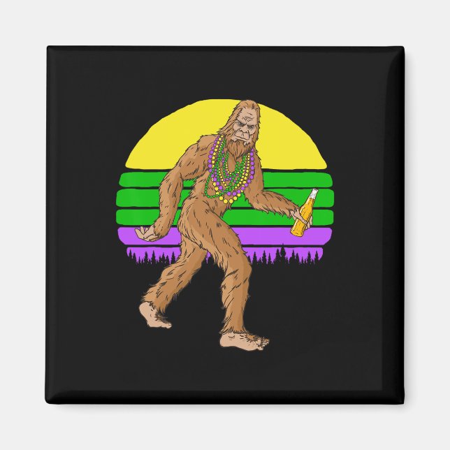 Íman Mardi Gras Bigfoot Miçangas E Beer Sasquatch Fat T (Frente)