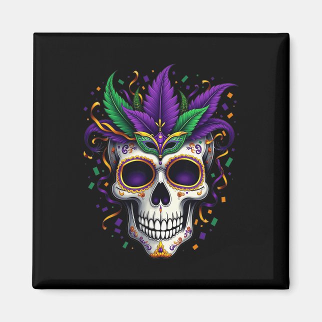 Íman Mardi Gras Costume Sugar Skull Carnaval Nova Orlea (Frente)