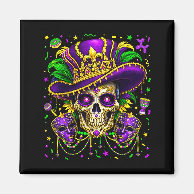 Íman Mardi Gras Crânio de Açúcar Mulheres Carnaval Nova (Frente)