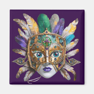 Íman Mardi Gras Feather e Metal Mask