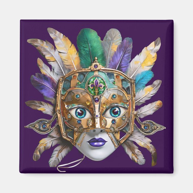 Íman Mardi Gras Feather e Metal Mask (Frente)
