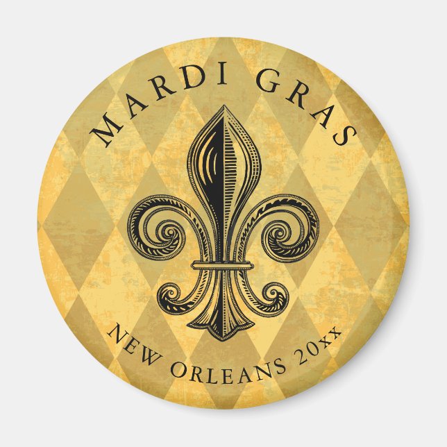 Íman Mardi Gras Fleur-de-lis Harlequin - Ano Adicional (Frente)