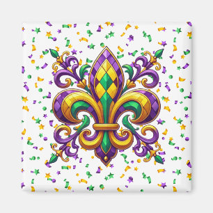 Íman Mardi Gras fleur de lis, verde-púrpura