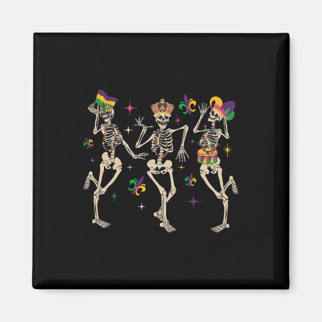 Íman Mardi Gras Funny Skeletons Dançando Carnaval (Frente)