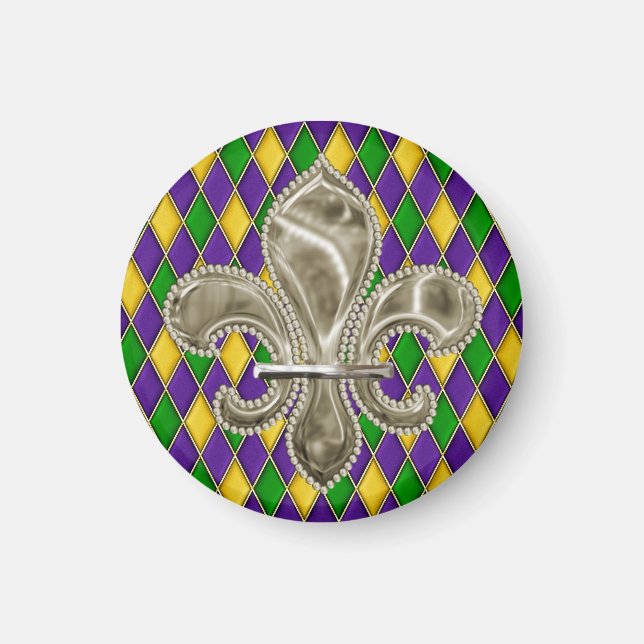 Íman Mardi Gras Harlequin Pattern Fleur de Lis (Frente)