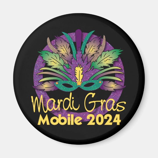 Íman Mardi Gras Mask Magnet - 2024 - Mobile, AL (Frente)