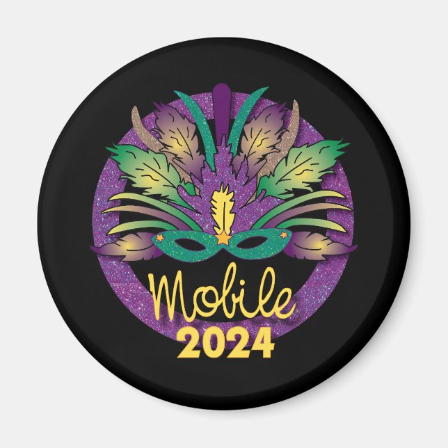 Íman Mardi Gras Mask Magnet - 2024 - Mobile, AL (Frente)