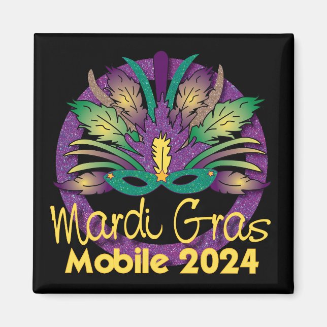 Íman Mardi Gras Mask Magnet - 2024 - Mobile, AL (Frente)