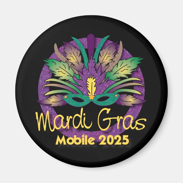 Íman Mardi Gras Mask Magnet - 2025 - Mobile, AL (Frente)