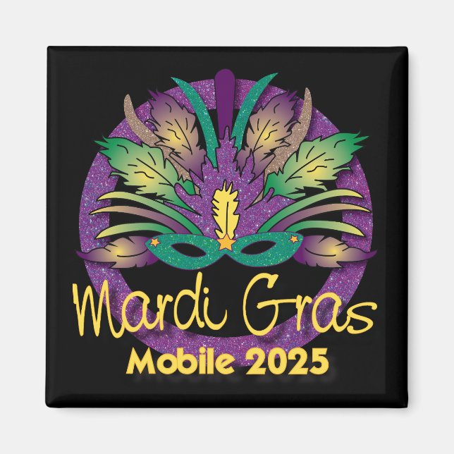 Íman Mardi Gras Mask Magnet - 2025 - Mobile, AL (Frente)
