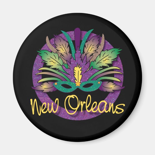 Íman Mardi Gras Mask Magnet - Nova Orleans, LA (Frente)