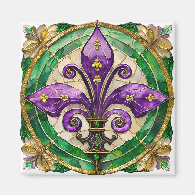 Íman Mardi Gras StainGlass Fleur de lis (Frente)