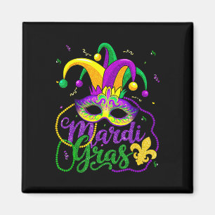 Íman Mardi Gras Tee For Women Kids Miçanga Mask Feath