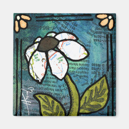 Íman Margarida Branca em Fundo Azul - Colagem