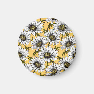 Íman Margaridas brancas, flores silvestres em amarelo