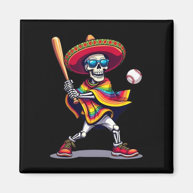 Íman Mariachi Skeleton Baseball Cinco De Mayo Mexicano  (Frente)