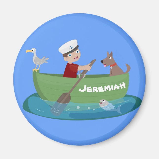 Íman Marinheiro e cartoon de barco a remos de cãozinho (Frente)