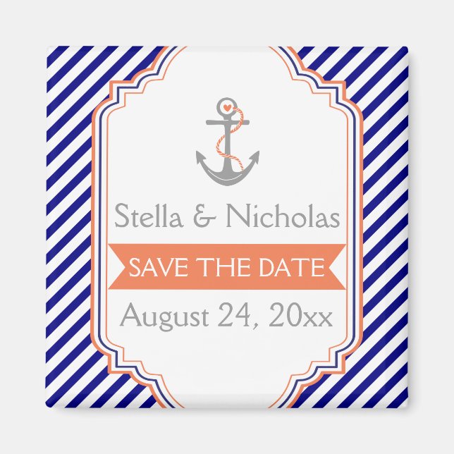 Íman Marinho azul, casamento náutico de coral Salvar da (Frente)