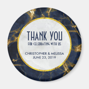 Íman Marinho Azul e Dourado Marble Modern Casamento com