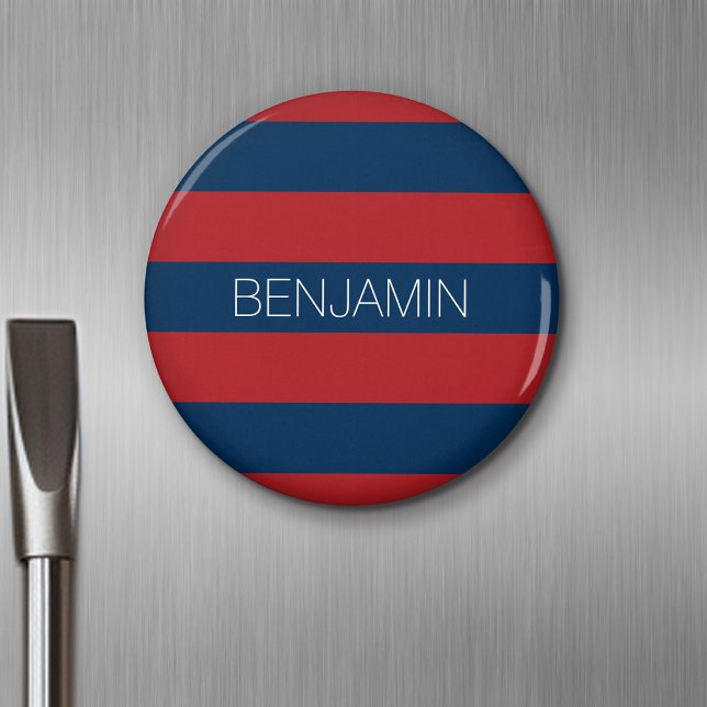 Íman Marinho Azul e Vermelho de Rúguebi com Nome Person (Personalized Fridge Magnet - Party Favor - Add Custom Text)
