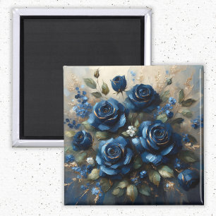 Íman Marinho Azul Rosas Dourados Gilding Impressionist